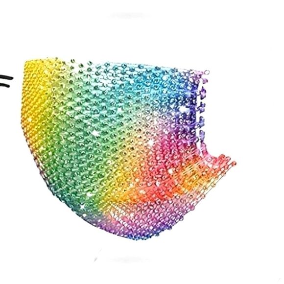 RAINBOW rhinestone mesh face mask - Picture 1 of 2